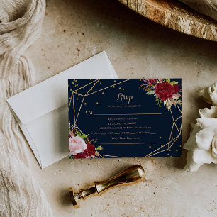 Geometric Gold Glitter and Red Rsvp Menu Choice