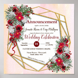 Geometric - Gold Glitter Burgundy Bouquets Poster