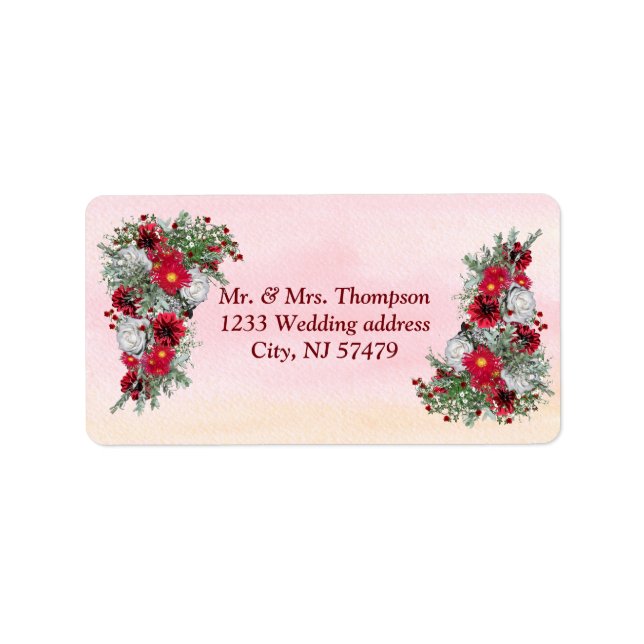 Geometric - Gold Glitter Burgundy flowers Label (Front)