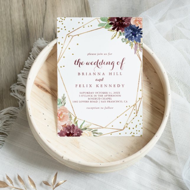 Geometric Gold Glitter Calligraphy Wedding Invitation (Creator Uploaded)
