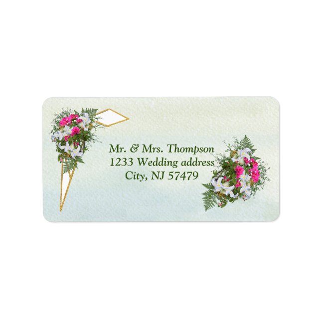 Geometric - Gold Glitter Flower Bouquet Label (Front)