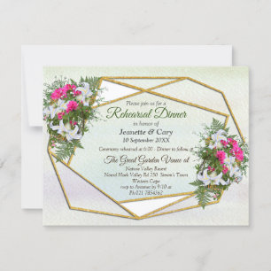 Geometric - Gold Glitter Flower Bouquet Theme Invitation