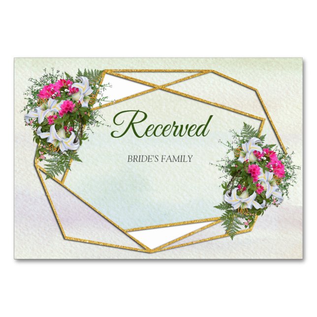 Geometric - Gold Glitter Flower Bouquet Theme Table Number (Front)