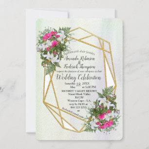 Geometric - Gold Glitter Flower Wedding Invitation
