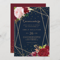 Geometric Gold Glitter Red Quinceañera