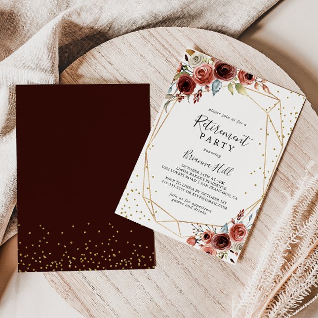 Geometric Gold Glitter Spring Retirement Party Invitation (Creator Uploaded)