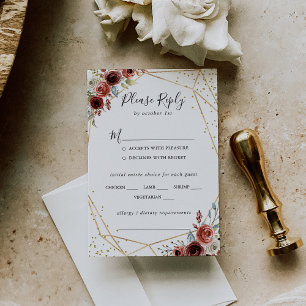 Geometric Gold Glitter Wedding Menu Choice RSVP