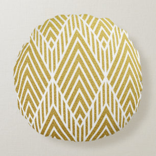 Geometric gold glittering seamless pattern round pillow