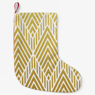 Geometric gold glittering seamless pattern small christmas stocking