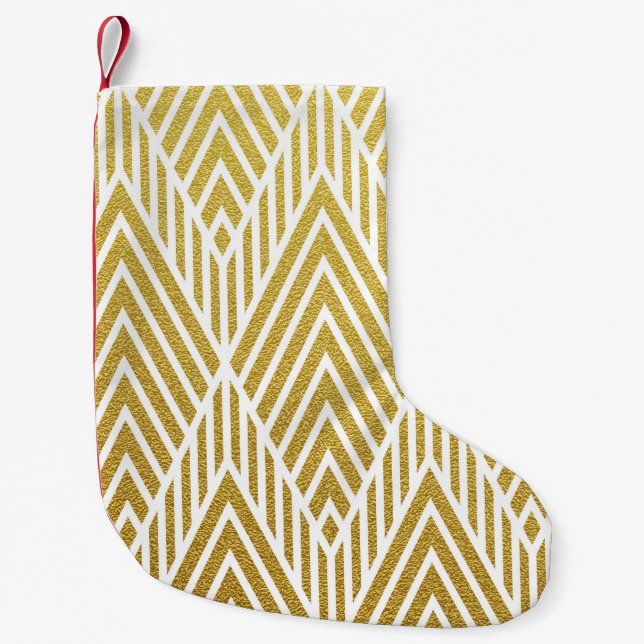 Geometric gold glittering seamless pattern small christmas stocking (Front)