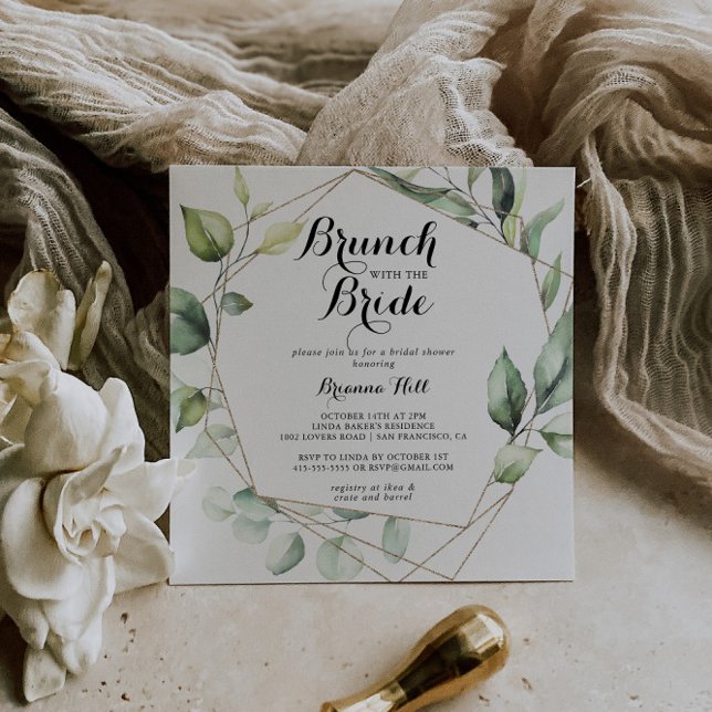 Geometric Gold Green Brunch with the Bride Shower Invitation (Creator Uploaded)