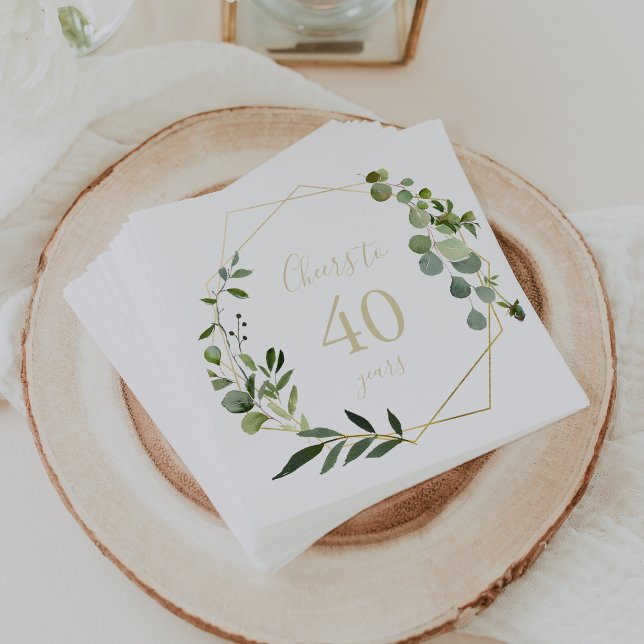 Geometric Gold Green Cheers to 40 Years Birthday  Napkin (Creator Uploaded)