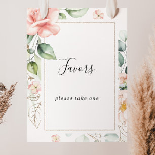 Geometric Gold Green Foliage Floral Favours Sign