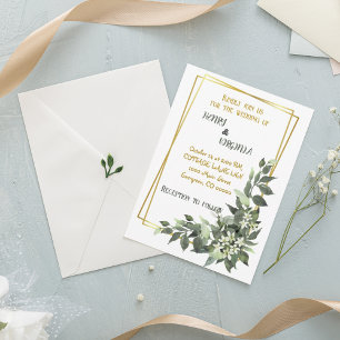Geometric Gold-Green Tropical Wedding Invitation