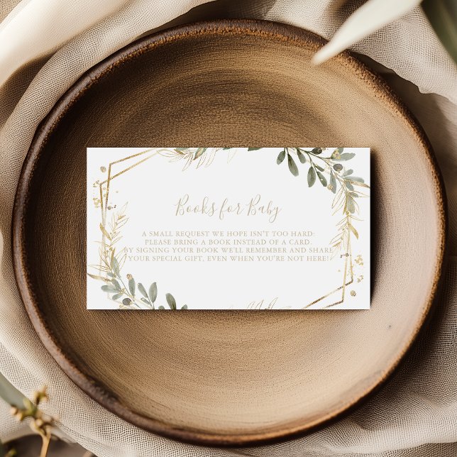 Geometric Gold Greenery Baby Shower Book Request  Enclosure Card (Creator Uploaded)