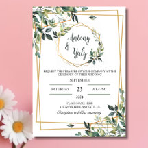 Geometric Gold Greenery Botanical Wedding