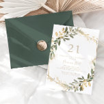 Geometric Gold Greenery Fall 21st Birthday Party   Invitation<br><div class="desc">This geometric gold greenery fall 21st birthday party invitation is perfect for a modern event. The design features a beautiful gold geometric frame with elegant green leaves.</div>