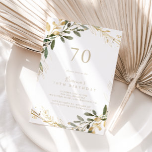 Geometric Gold Greenery Fall 70th Birthday Party  Invitation