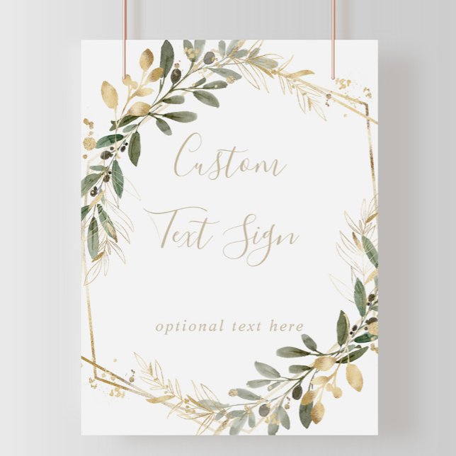 Geometric Gold Greenery Fall Custom Text Sign (Creator Uploaded)
