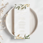 Geometric Gold Greenery Fall Dinner Menu<br><div class="desc">This geometric gold greenery fall dinner menu card is perfect for a modern wedding. The design features a beautiful gold geometric frame with elegant green leaves.

This menu can be used for a wedding reception,  rehearsal dinner,  bridal shower or any event.</div>