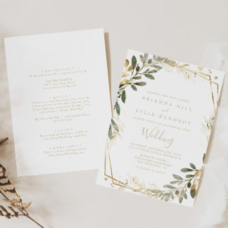 Geometric Gold Greenery Fall Front & Back Wedding Invitation