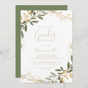 Geometric Gold Greenery Fall Gender Reveal Party   Invitation