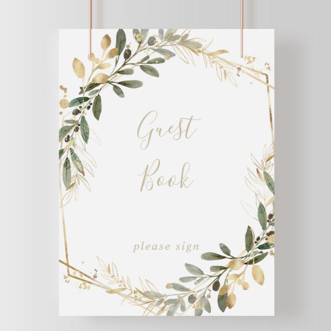 Geometric Gold Greenery Fall Guest Book Sign (Creator Uploaded)