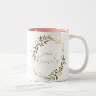 Geometric Gold Greenery Fall Mrs Newlywed Bride   Two-Tone Coffee Mug