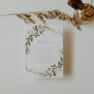 Geometric Gold Greenery Fall Wedding Directions  Enclosure Card