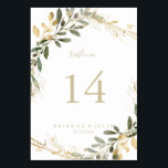 Geometric Gold Greenery Fall Wedding  Table Number<br><div class="desc">This geometric gold greenery fall wedding table number is perfect for a modern wedding. The design features a beautiful gold geometric frame with elegant green leaves.

This is a double sided table number. Add each table number you need to your cart individually.</div>