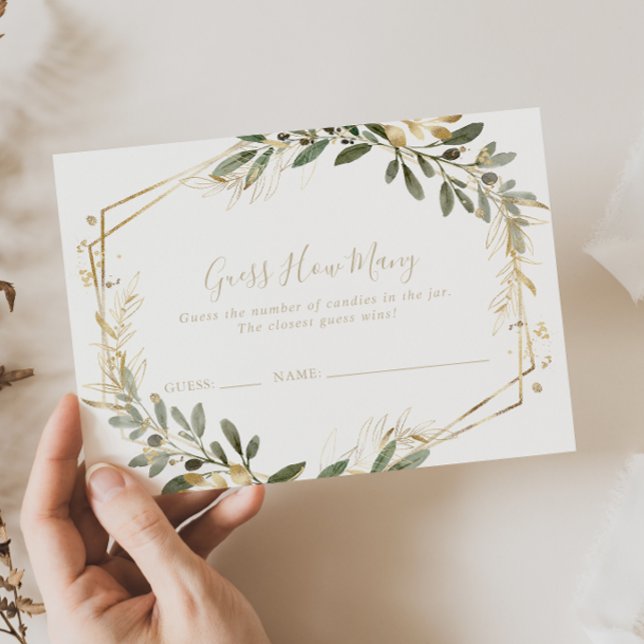 Geometric Gold Greenery Guess How Many Game Card (Creator Uploaded)