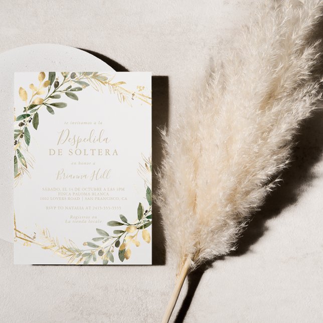 Geometric Gold Greenery Spanish Bridal Shower   Invitation (Creator Uploaded)