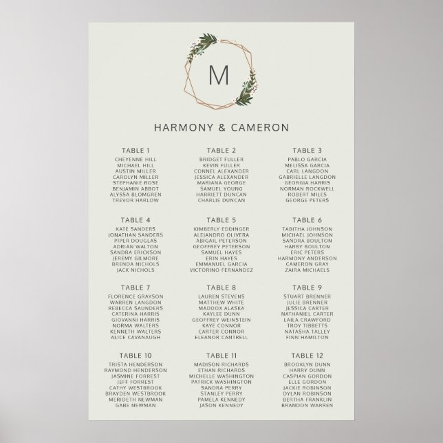 Geometric Gold Greenery Wedding Seating Chart (Front)