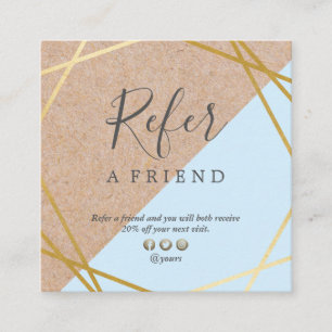 Geometric Gold Kraft Printed Pastel Blue Referral Square Business Card