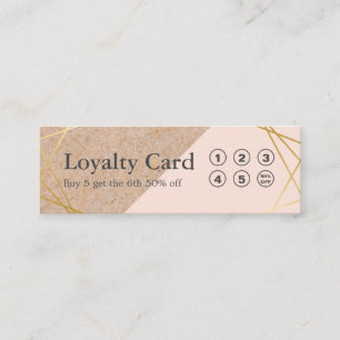 Geometric Gold KraftPrinted Lt Pastel Pink Loyalty Mini Business Card