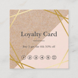 Geometric Gold KraftPrinted Lt Pastel Pink Loyalty Square Business Card