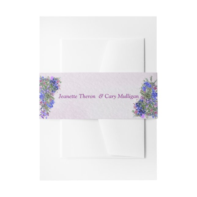 Geometric Gold & Lavender Flowers Invitation Belly Band (Front Example)