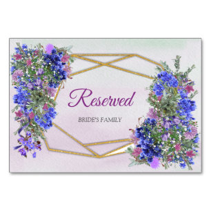 Geometric Gold & Lavender Flowers Theme Table Number