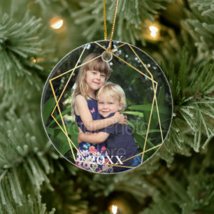 Geometric Gold Lines Modern Marble Holiday Ceramic Ornament