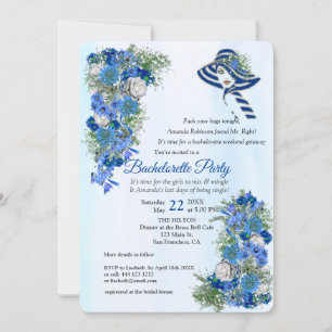 Geometric Gold-Navy - Blue Flowers Bachelorette Invitation