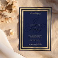 Geometric gold navy blue monogram initals wedding