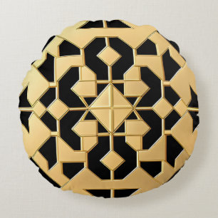 Geometric Gold Panel Round Pillow