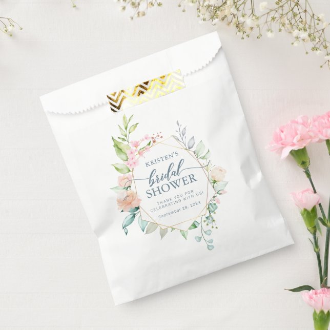 Geometric Gold Pastel Floral Bridal Shower Favour Bag (Sealed)