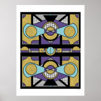 Geometric Gold Purple Art Deco Abstract Design
