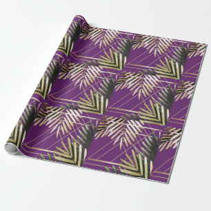 Geometric Gold Purple Palm Leaves Wrapping Paper