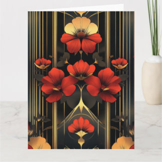 Geometric Gold & Red Deco Card