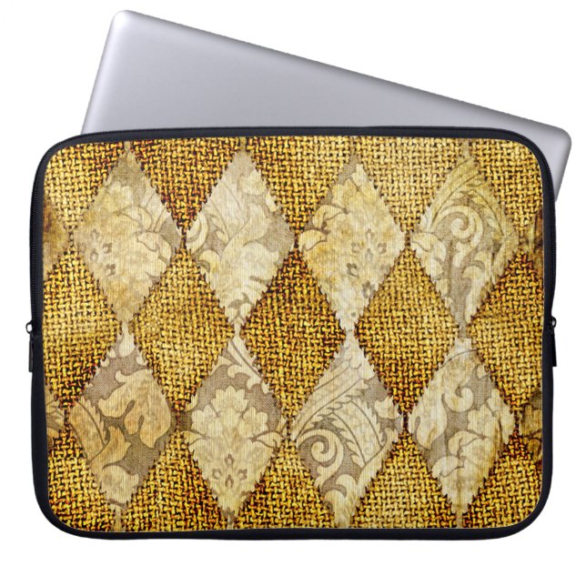Geometric Gold: Retro Pattern Sophistication. Laptop Sleeve (Front)