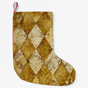 Geometric Gold: Retro Pattern Sophistication. Small Christmas Stocking