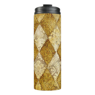 Geometric Gold: Retro Pattern Sophistication. Thermal Tumbler