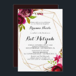 Geometric Gold Rustic Blush Burgundy Bat Mitzvah Invitation<br><div class="desc">This geometric gold rustic blush burgundy bat mitzvah invitation is perfect for a simple bat mitzvah. The design features pink,  blush,  red,  burgundy and bordo watercolor flowers with green foliage,  adorning a gold geometric frame.</div>